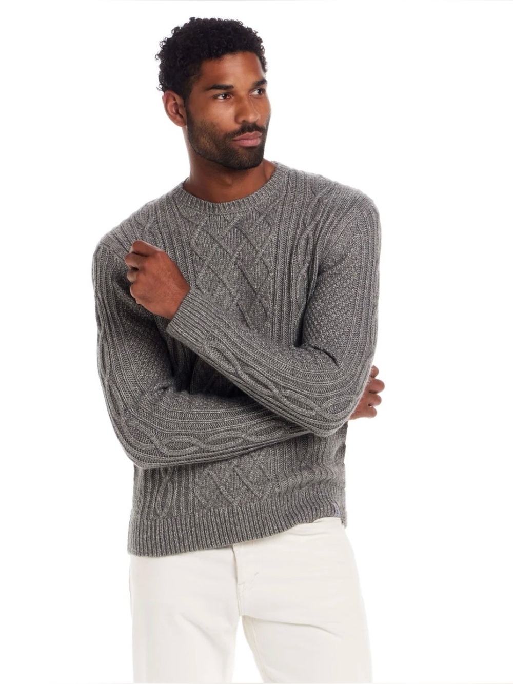 NWT Weatherproof Alpaca Blend Cable Knit Crew Charcoal , size Large